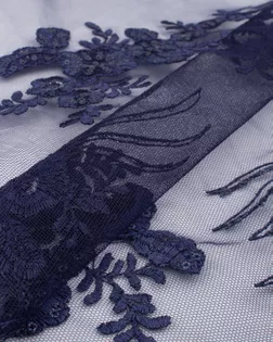 Купить Ткань сетка синего цвета из Китая Вышивка на сетке с пайеткой арт. СВС-40-3-22338.003 оптом в Караганде