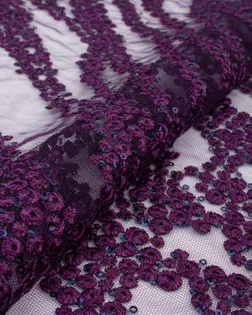 Купить Ткань кружево фиолетового цвета из Китая Вышивка на сетке с пайеткой арт. СВС-19-7-21977.007 оптом в Набережных Челнах