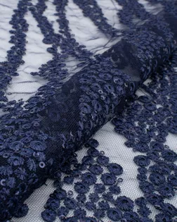 Купить Ткань сетка синего цвета из Китая Вышивка на сетке с пайеткой арт. СВС-19-5-21977.005 оптом в Караганде