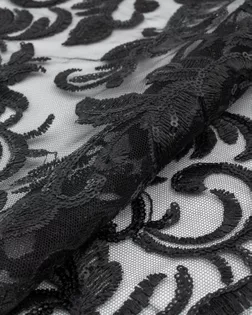 Купить Гипюр для одежды черного цвета Вышивка на сетке с пайеткой арт. КПГС-70-4-22133.004 оптом в Череповце