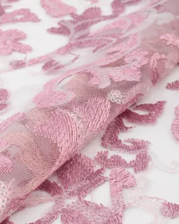Купить Ткань кружево розового цвета из Китая Вышивка на сетке с пайеткой арт. КПГС-70-1-22133.001 оптом в Череповце