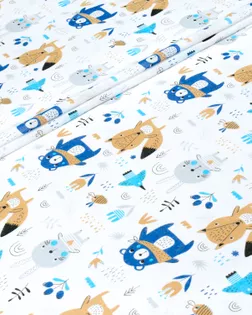 Купить ситец: ткани для дома белого цвета Синий медведь и кот (Ситец детский) арт. СД150-2-1-Б00292.002 оптом в Караганде