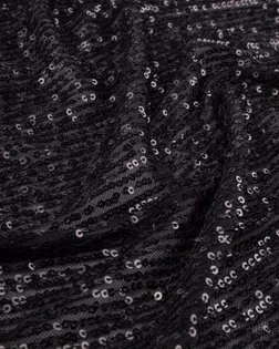 Купить Пайеточная ткань для одежды черного цвета Пайетка на сетке стрейч арт. ПАЙ-116-1-23038.001 оптом в Череповце