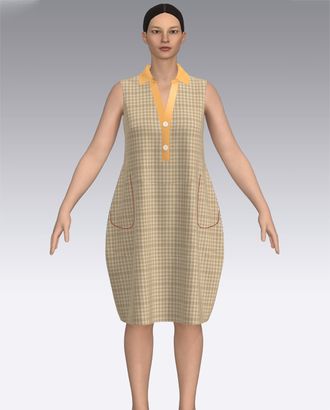 Выкройка: платье-рубашка без рукавов с округлой юбкой F028 арт. ВКК-4232-1-ВП1123