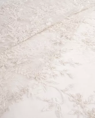 Купить Молочные свадебные ткани Вышивка на сетке "Стеклярус" арт. КПГН-67-7-20203.003 оптом в Казахстане