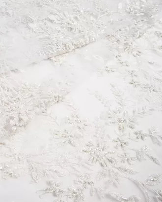 Купить Ткань Новый год кружевное полотно белого цвета из полиэстера Вышивка на сетке "Стеклярус" арт. КПГН-67-6-20203.002 оптом в Казахстане