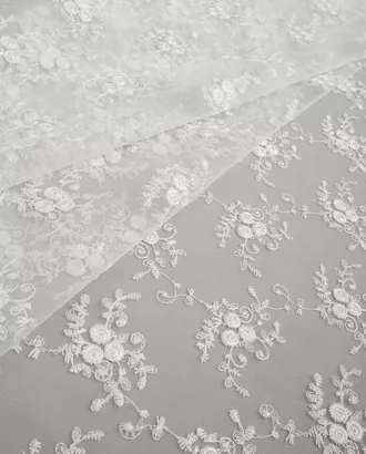 Купить Ткань Новый год кружевное полотно белого цвета из полиэстера Вышивка на сетке арт. КПГН-76-1-20630.001 оптом в Казахстане