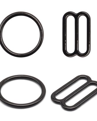 Кольца и регуляторы для бретелей бюстгальтера 15 мм, металл/эмаль, 20 шт/упак, цвет черный арт. АРС-57779-1-АРС0001288567