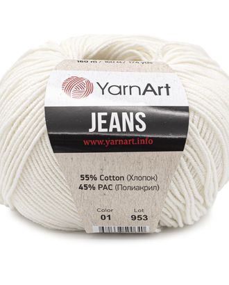 Пряжа YarnArt 'Jeans' 50гр 160м (55% хлопок, 45% полиакрил) (01 белый) арт. АРС-50306-1-АРС0000831465