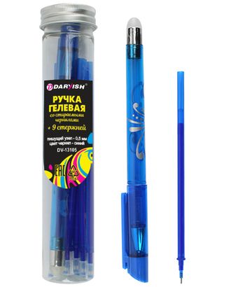 DV-13105 Ручка гелевая синяя со стираемыми чернилами + 9 стержней арт. АРС-48912-1-АРС0001257350