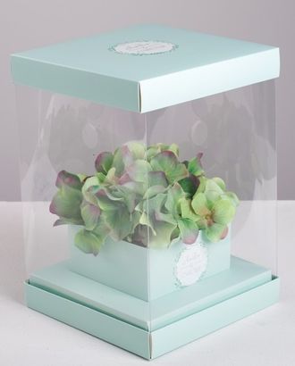 4515429 Коробка для цветов с вазой и PVC окнами, складная 'Любви и Счастья', 16*23*16см арт. АРС-49330-1-АРС0001272629