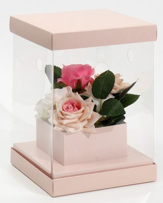 7647586 Коробка для цветов с вазой и PVC окнами, складная 'Бежевая', 16*23*16см арт. АРС-49331-1-АРС0001272630
