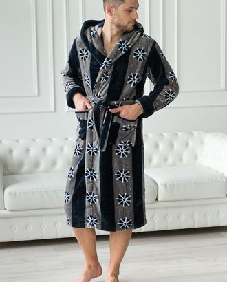 Халат мужской из велсофта Ларри серо-черный арт. АМД-2260-2-АМД17971612.00002 Халат мужской из велсофта Ларри серо-черный арт. АМД-2260-2-АМД17971612.00002