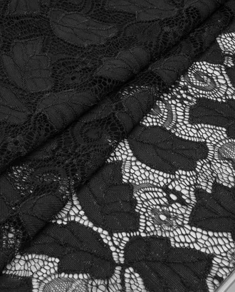 Купить Одежные ткани черного цвета 25 метров Гипюр стрейч "Листик" арт. КПГС-24-4-14730.015 оптом в Казахстане