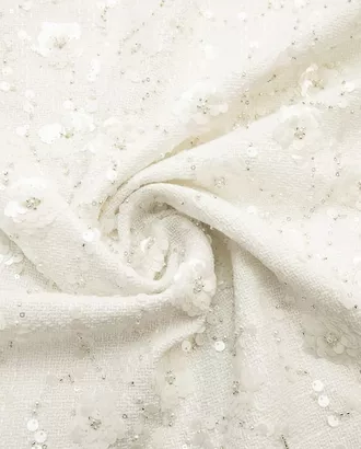 Купить Европейские ткани Костюмная ткань вышитая пайетками и бусинами, цвет белый арт. ГТ-7966-1-ГТ-17-9792-10-2-1 оптом в Казахстане