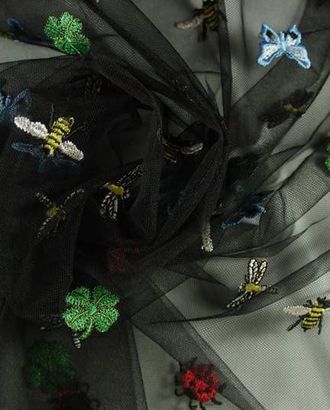 Купить Вышивка Сетка черного цвета с изображением насекомых арт. ГТ-918-1-ГТ0026879 оптом в Усть-Каменогорске