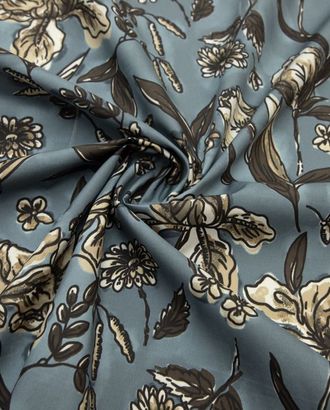 Рубашечно-плательный хлопок с рисунком "Садовые цветы", цвет сине-коричневый арт. ГТ-8427-1-ГТ-38-10314-10-21-1