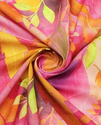 Рубашечно-плательный хлопок с рисунком "Яркие листья", в оранжево-розовом цвете арт. ГТ-8750-1-ГТ-38-10657-11-21-1