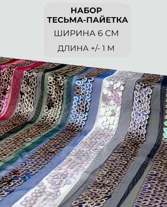 Набор тесьма-пайетка ш.6см (8 цветов +/- 1 м) арт. ТМ-8328-1-46207