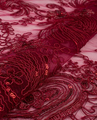 Купить Ткань Пайетка бордового цвета из полиэстера Вышивка с пайеткой и люрексом арт. ПАЙ-75-5-21821.017 оптом в Казахстане