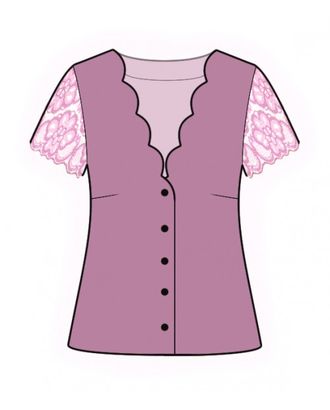 Выкройка: блузка с фигурной горловиной арт. ВКК-3590-1-ЛК0002201