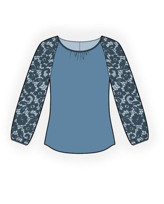 Выкройка: блузка с кружевными рукавами арт. ВКК-957-1-ЛК0004496
