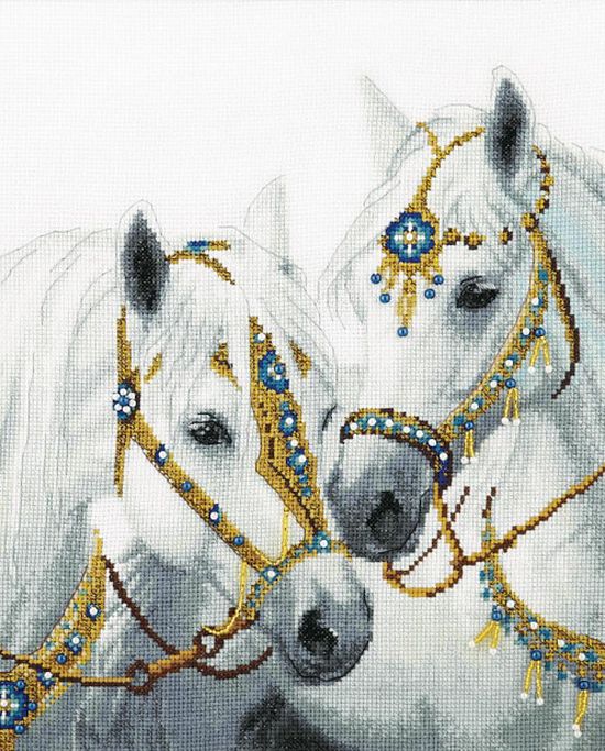 Набор для вышивания крестом PANNA Пара белых лошадей