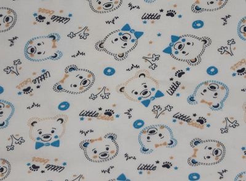 Интерлок пачка детская набивка Мишки с голубым бантом, little bear на белом фоне (13021) арт. СОТ-306-1-СОТ0000306 1
