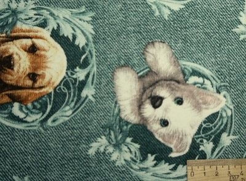 Заказать Интерлок милые щеночки на зеленой джинсе пенье рулон арт. СОТ-352-1-СОТ0000352 в Новосибирске