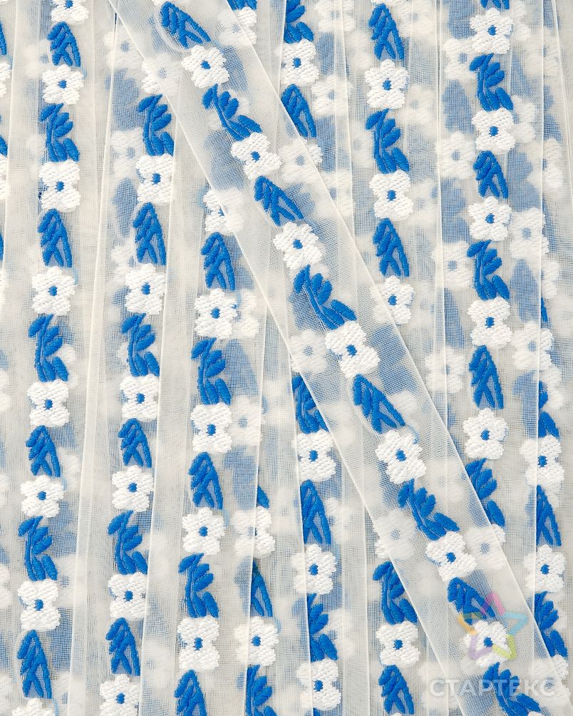 Тесьма вышивка на капроне ш.1,5см (~10м(белый/голубой)) арт. ТДТ-15-1-43370 3