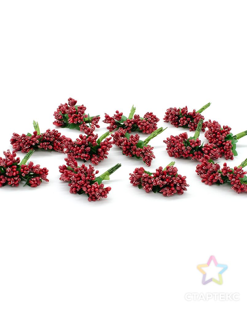 AR554 Букетик декоративных цветов, 2см (12шт/упак) (красный) арт. АРС-39341-1-АРС0001247626