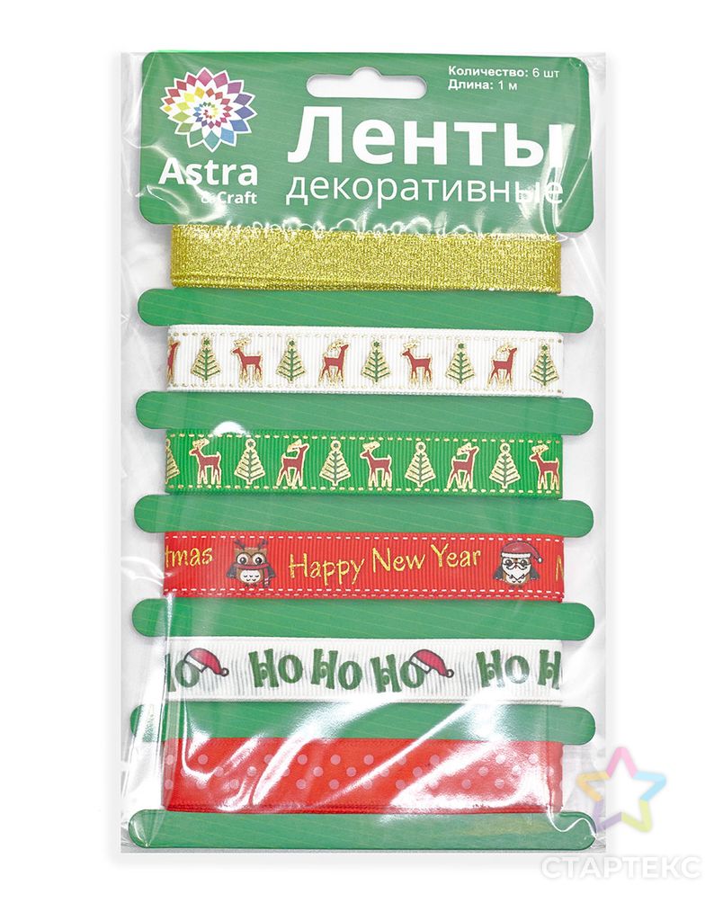 Ленты декоративные 'Новогодние', ширина 12-16 мм, длина 1-1,5 м, 6 шт арт. АРС-38483-1-АРС0001249862 2