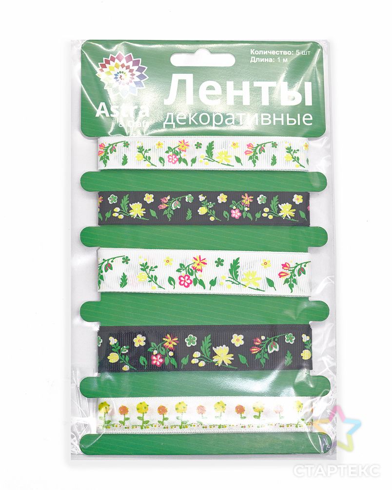 Ленты декоративные 'Полевые цветы', ширина 15-25 мм, длина 1 м, 5 шт арт. АРС-38496-1-АРС0001249875 2