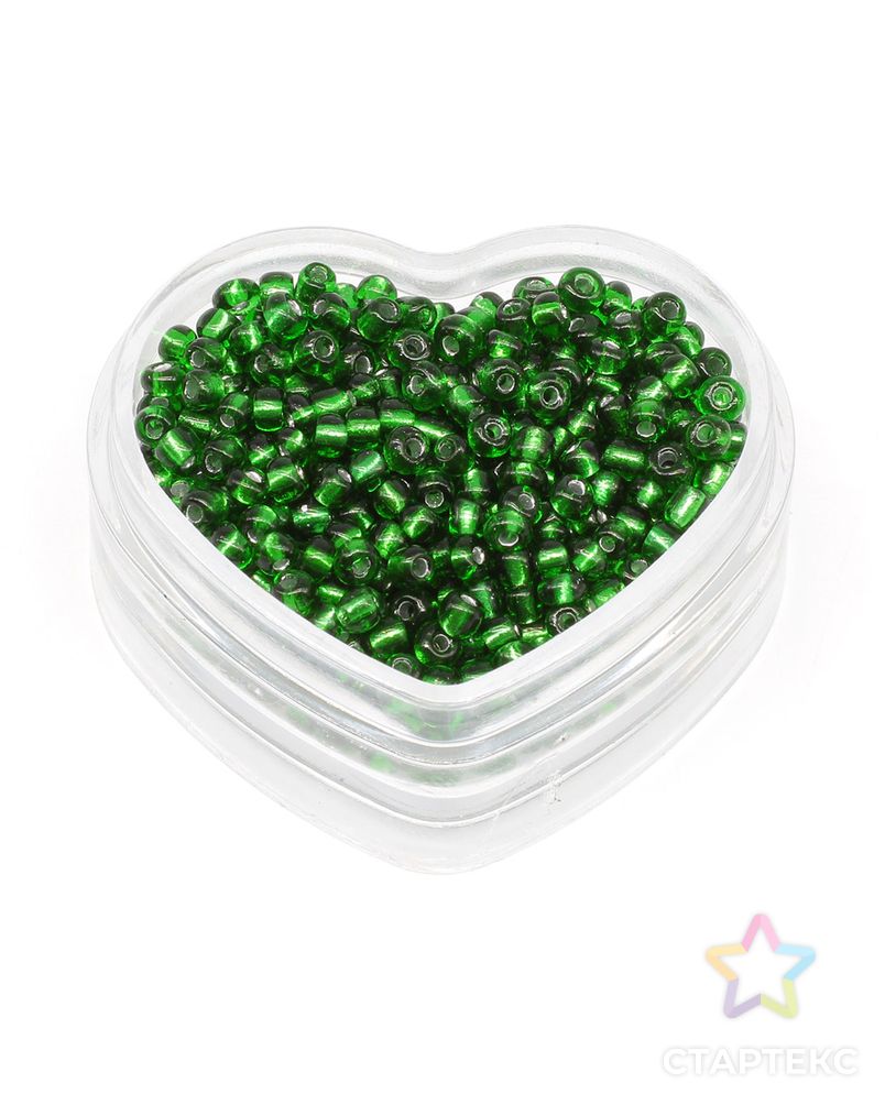 Бисер Astra&Craft 11/0, 8 (+/-0,5) г в форме 'Сердце', цвет 27B зеленый/прозр.серебрист.центр(круг.отв.) арт. АРС-37440-1-АРС0001257675 3