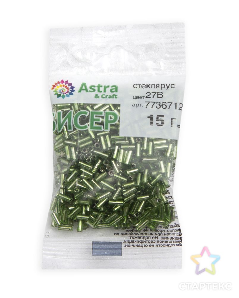 Стеклярус Astra&Craft 5мм, 15г (27B зеленый/прозр.серебрист.центр(круг.отв.)) арт. АРС-58560-1-АРС0001277958 3