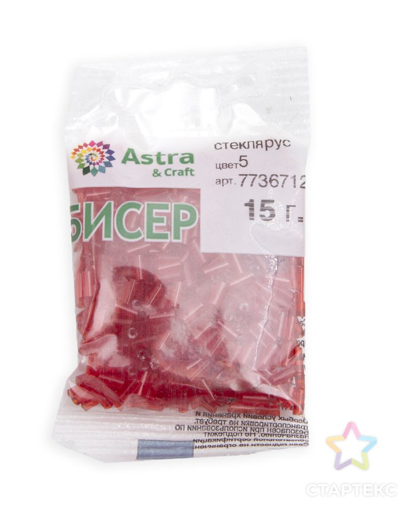 Стеклярус Astra&Craft 5мм, 15г (5 красный прозрачный) арт. АРС-58564-1-АРС0001277965 3