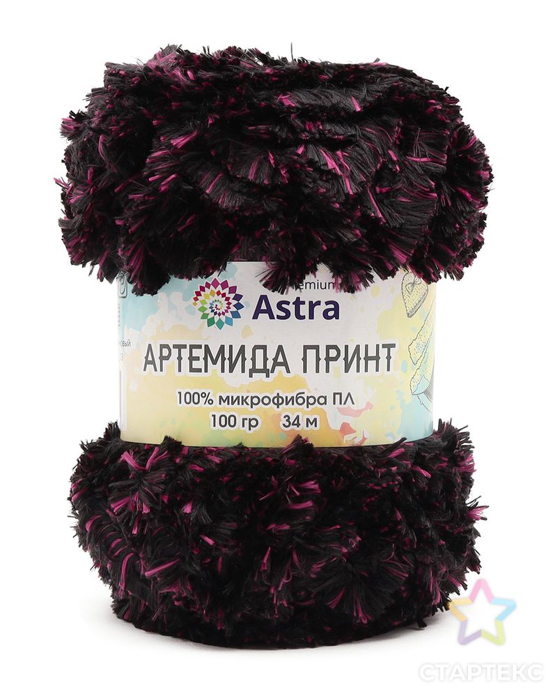 Пряжа Astra Premium 'Артемида Принт' 100гр 34м (100% микрофибра ПЛ) (04 черный/малиновый) арт. АРС-57654-1-АРС0001281528 2
