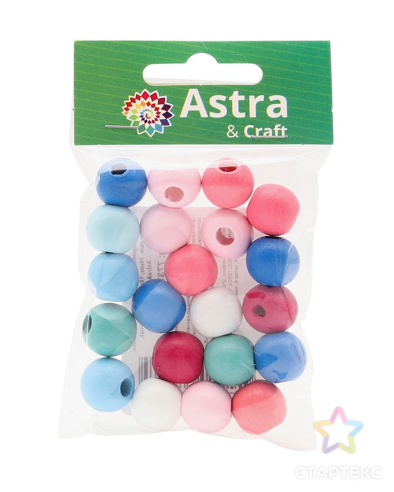 4AR399-5 Бусины деревянные, цветной микс, круглые, 14мм, 18гр, 20(+/-2)шт/упак, Astra&Craft (сине-розовый микс) арт. АРС-56491-1-АРС0001287055 3