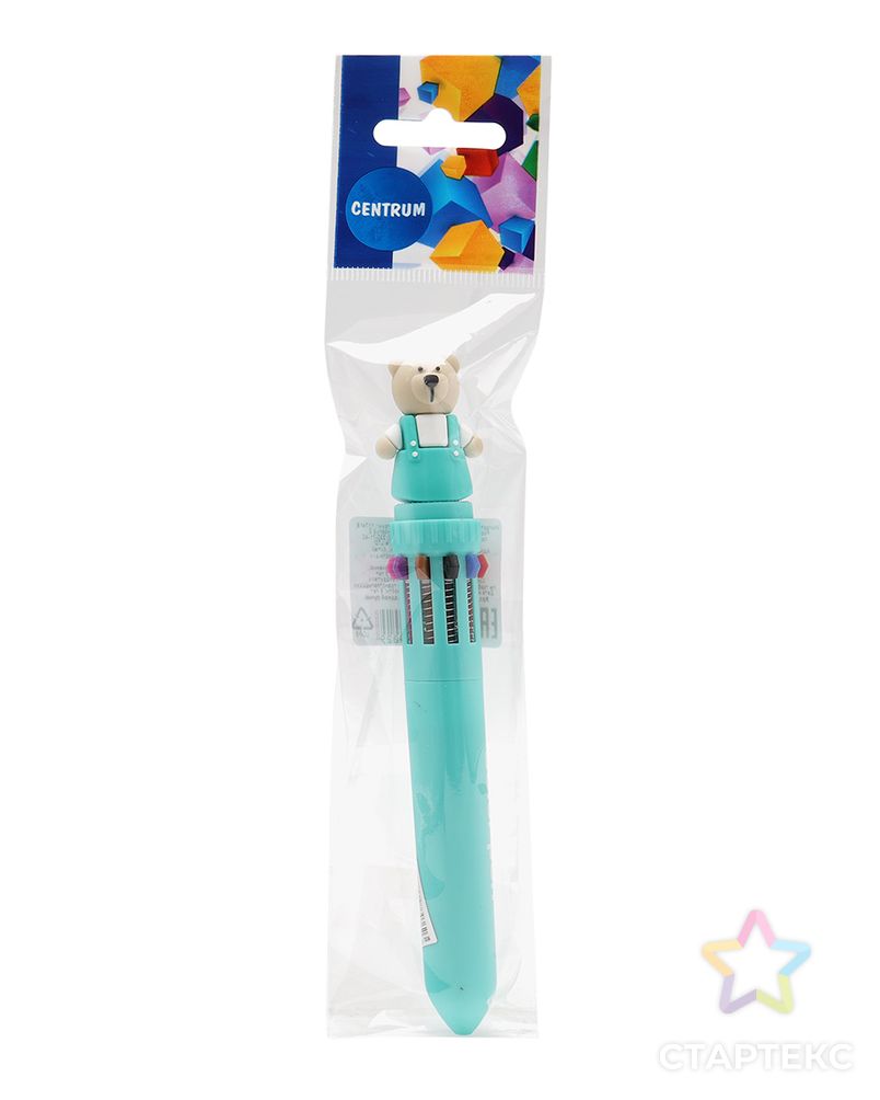 74902 Ручка шариковая автоматическая Мишка бирюзовый, 10-цветная, в индивидуальном ПВХ-пакете арт. АРС-57259-1-АРС0001291323 3