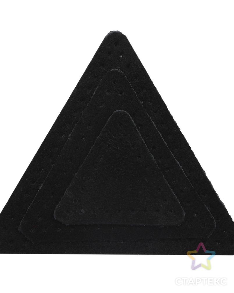 59406 Набор заплаток пришивных из замши, треугольник равностор. 4, 6 и 8см, с перфорацией, 3шт/упак (20 черный) арт. АРС-58863-1-АРС0001292655 2