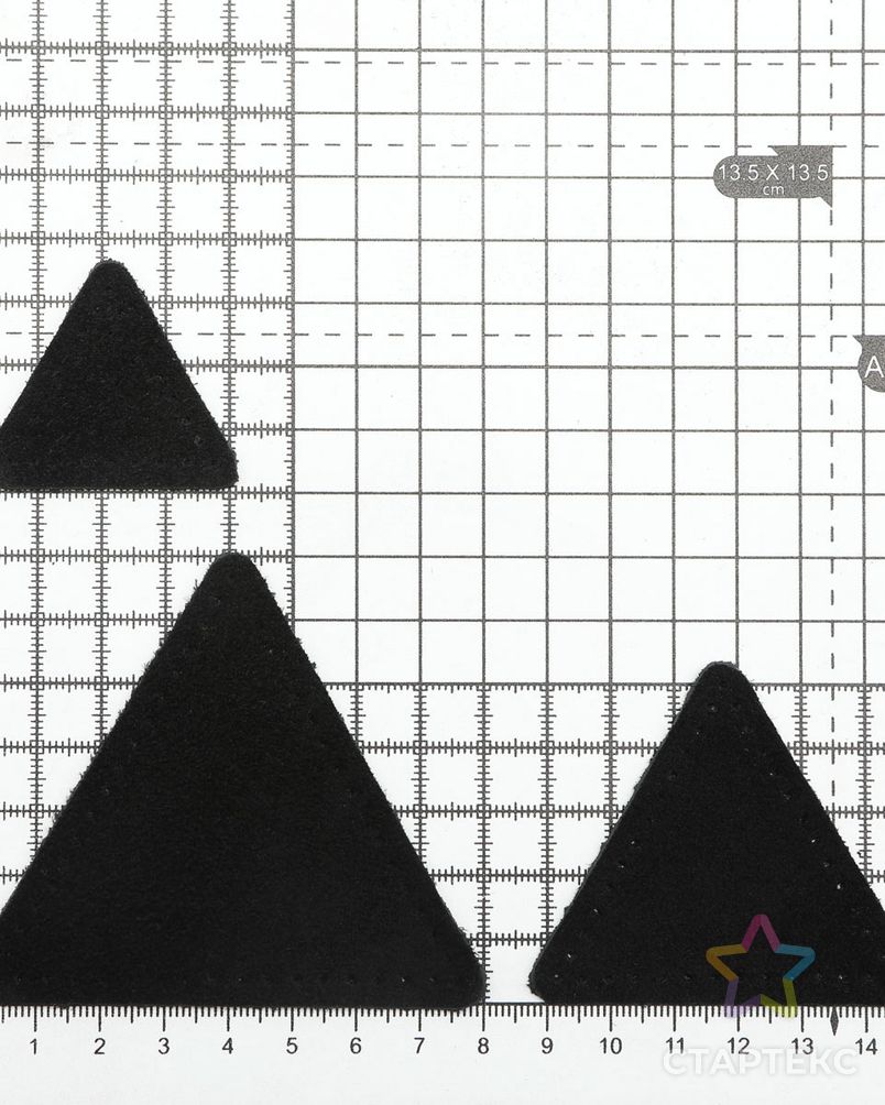 59406 Набор заплаток пришивных из замши, треугольник равностор. 4, 6 и 8см, с перфорацией, 3шт/упак (20 черный) арт. АРС-58863-1-АРС0001292655 4