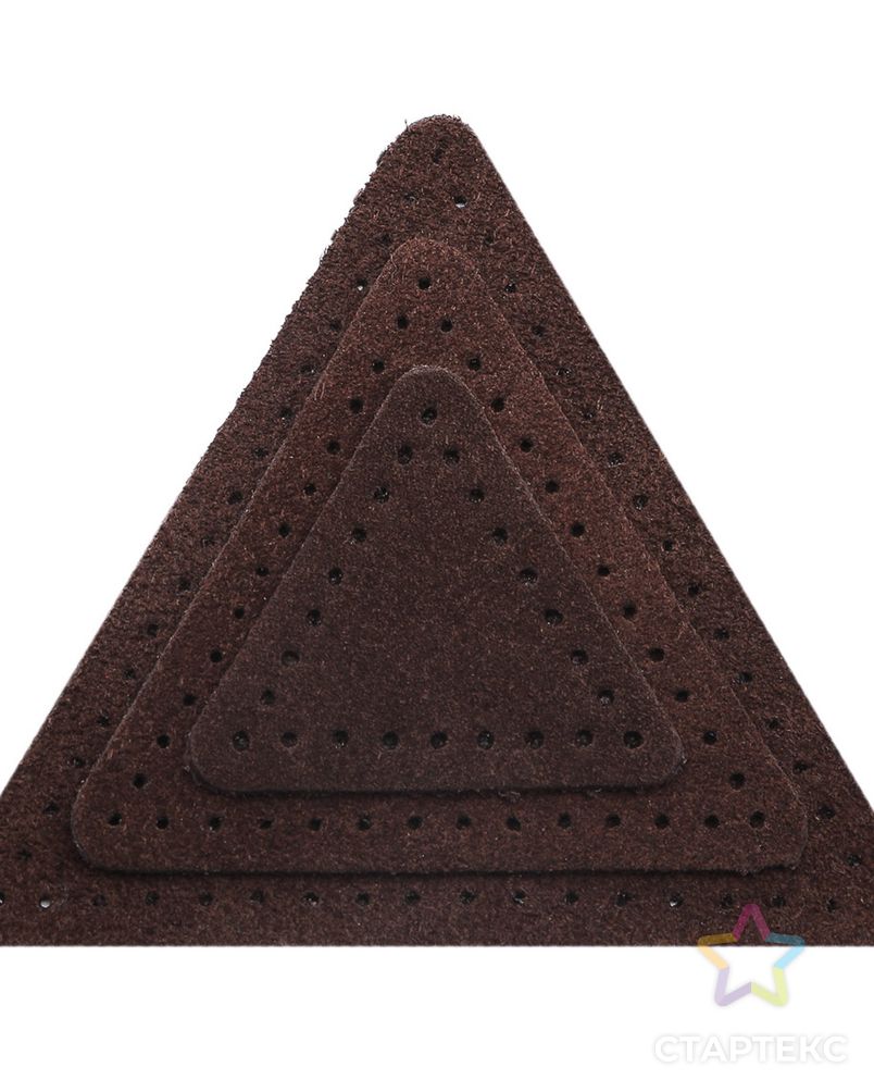 59406 Набор заплаток пришивных из замши, треугольник равностор. 4, 6 и 8см, с перфорацией, 3шт/упак (21 темно-коричнев арт. АРС-58864-1-АРС0001292656 2