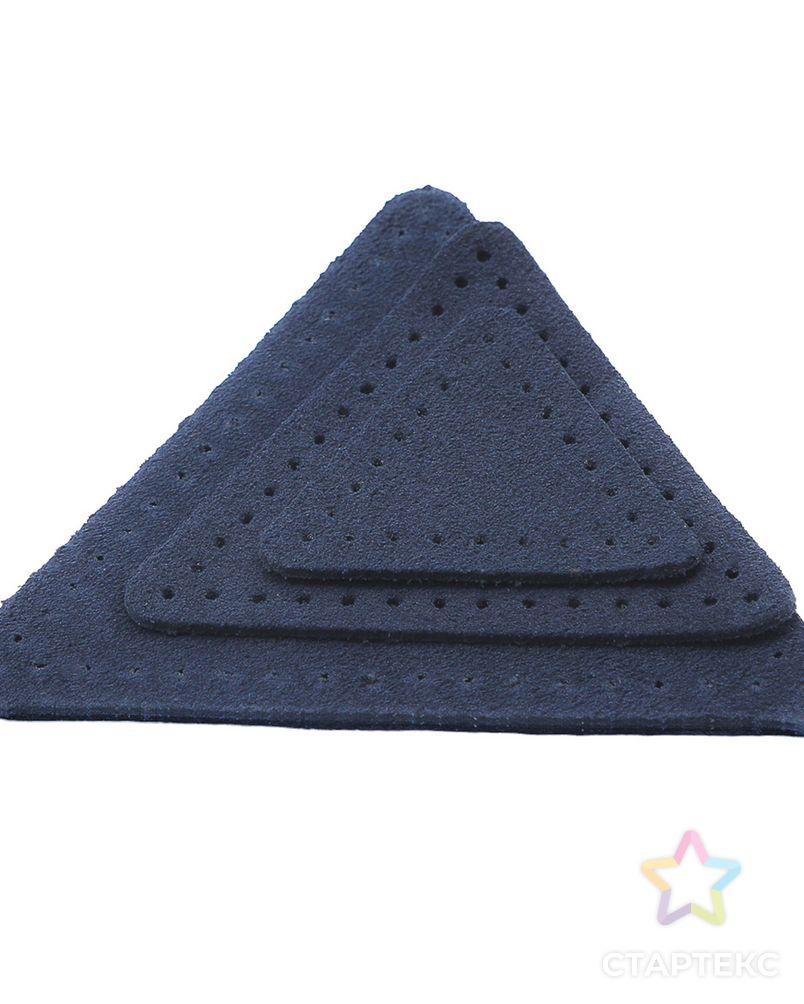 59406 Набор заплаток пришивных из замши, треугольник равностор. 4, 6 и 8см, с перфорацией, 3шт/упак (22 темно-синий) арт. АРС-58865-1-АРС0001292657 2