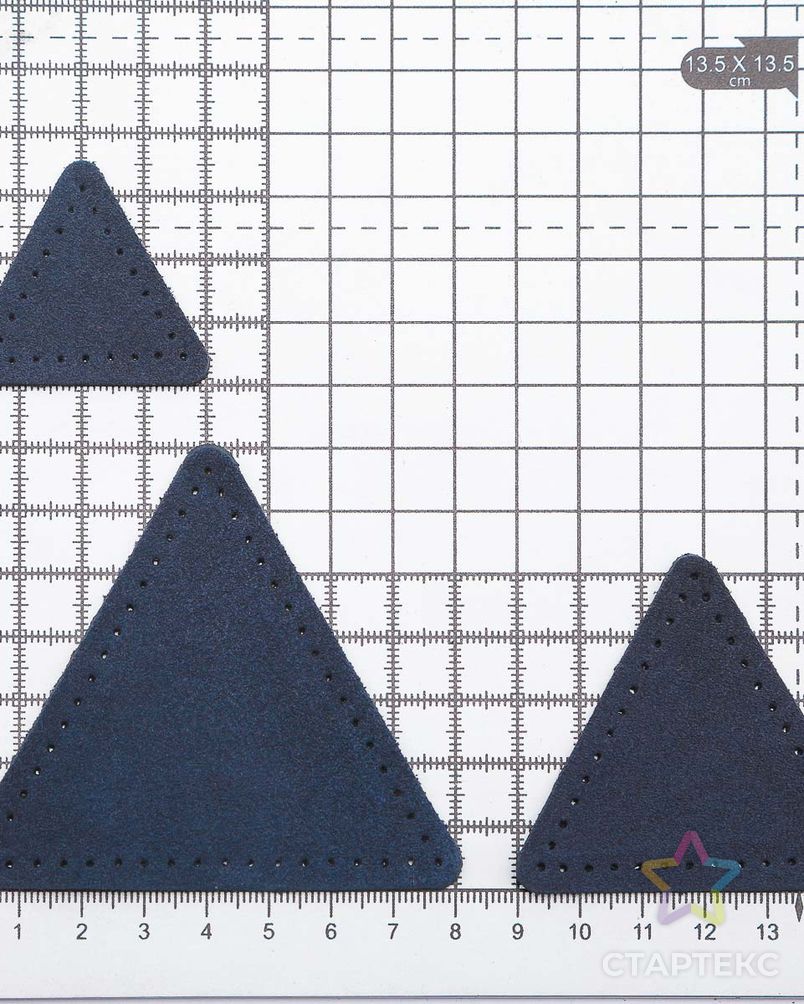 59406 Набор заплаток пришивных из замши, треугольник равностор. 4, 6 и 8см, с перфорацией, 3шт/упак (22 темно-синий) арт. АРС-58865-1-АРС0001292657 3
