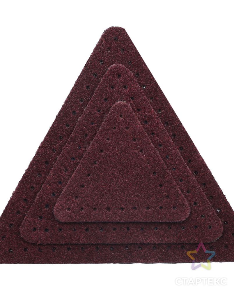 59406 Набор заплаток пришивных из замши, треугольник равностор. 4, 6 и 8см, с перфорацией, 3шт/упак (31 бордовый) арт. АРС-58867-1-АРС0001292659 2