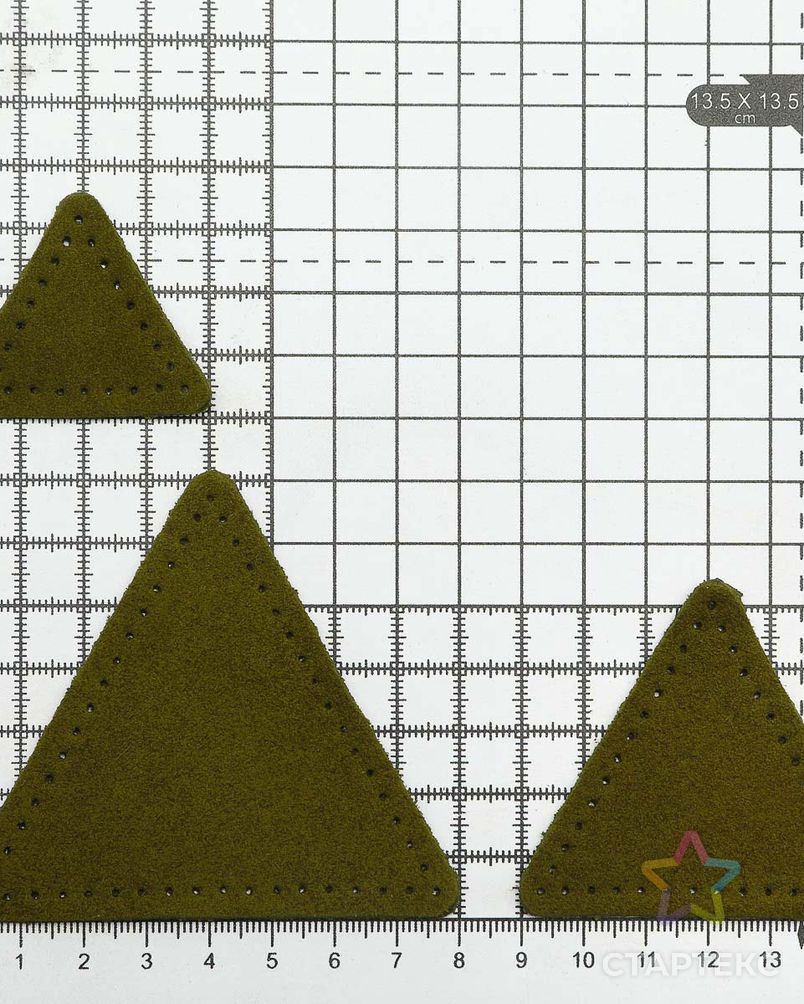 59406 Набор заплаток пришивных из замши, треугольник равностор. 4, 6 и 8см, с перфорацией, 3шт/упак (33 хаки) арт. АРС-58869-1-АРС0001292661 3