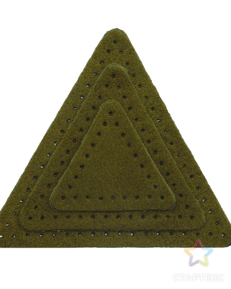 59406 Набор заплаток пришивных из замши, треугольник равностор. 4, 6 и 8см, с перфорацией, 3шт/упак (33 хаки) арт. АРС-58869-1-АРС0001292661 4