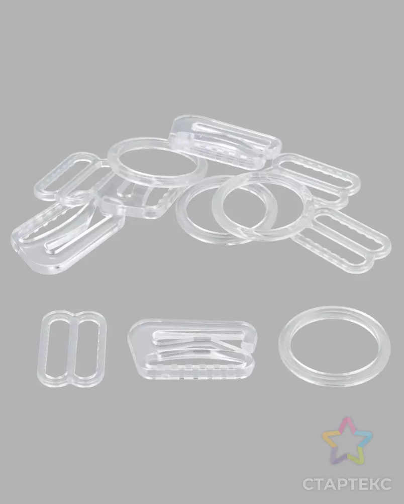 28724 Набор пластиковой фурнитуры для бюстгальтера цв.прозрачн.: кольцо d-14мм -4 шт, регулятор 15мм-4 шт, крючок 15мм арт. АРС-63474-1-АРС0001308485 - рис. 2