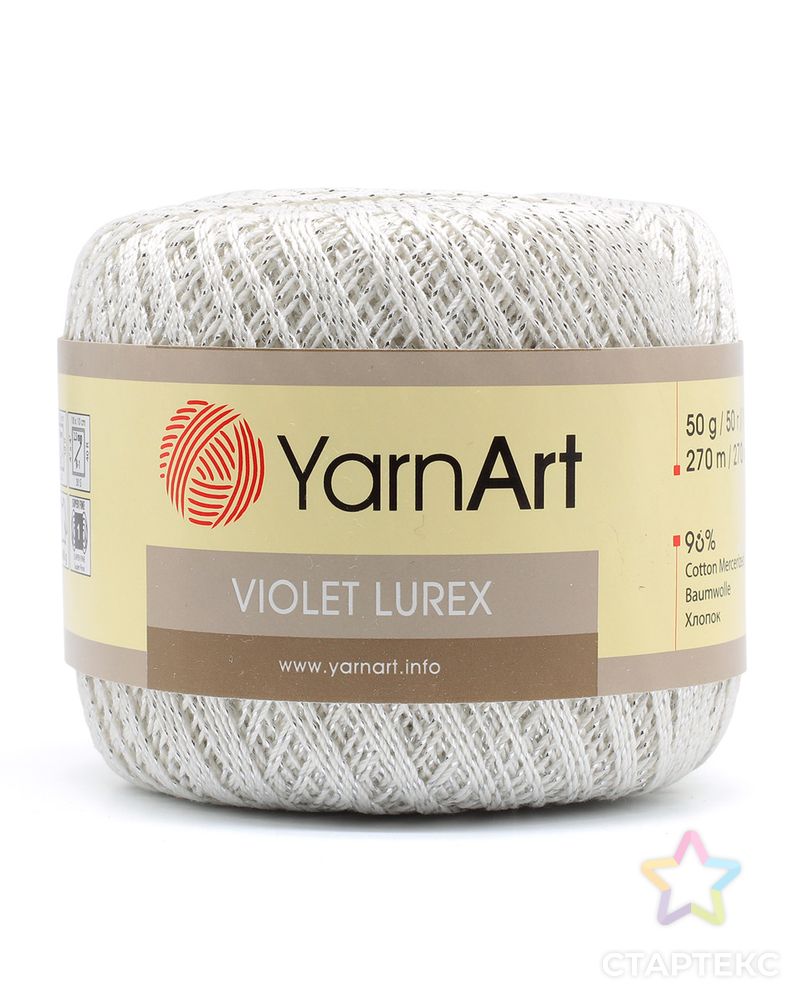 Пряжа YarnArt 'Violet Lurex' 50гр 282м (96% мерсеризованный хлопок, 4% металлик) (1000 белый/серебро) арт. АРС-50127-1-АРС0000821434 3