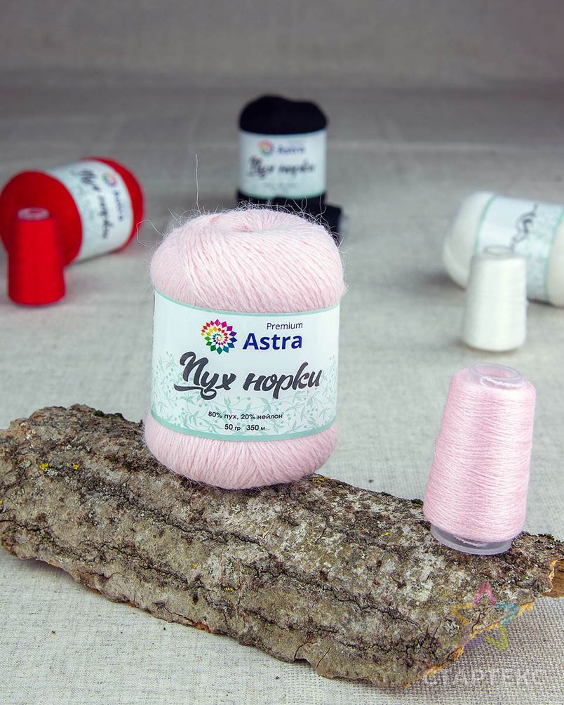 Пряжа Astra Premium 'Пух норки' (Mink yarn) 50гр 350м (80% пух, 20% нейлон) (нить 20гр в комплекте) (037 пудровый) арт. АРС-33367-1-АРС0001239811 3